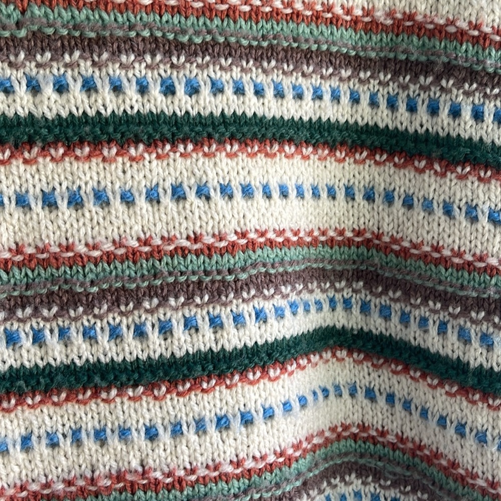 Handmade Striped Knit Sweater, Cozy Vintage-Style Pullover, Forest Green & Cream - Picture 2 of 4